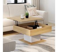 IDMarket Table basse EDEN plateau relevable carrée bois et blanc