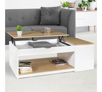 Table basse plateau relevable ELEA avec coffre bois blanc et façon hêtre Blanc
