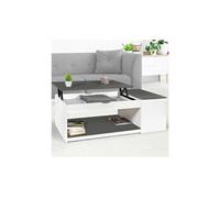 IDMarket Table basse ELEA plateau relevable avec coffre bois blanc et gris