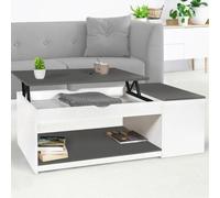IDMarket Table basse ELEA plateau relevable avec coffre bois blanc et gris