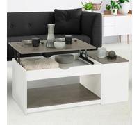 Table Basse Plateau Relevable Elea Avec Coffre Bois Blanc Et Gris Effet Béton