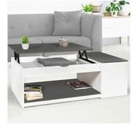 IDMarket Table basse ELEA plateau relevable avec coffre bois blanc et gris