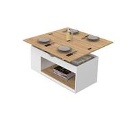 IDMarket - Table Basse Plateau relevable rectangulaire Convertible en Table à Manger ELEA 100 cm Bois Blanc et façon hêtre