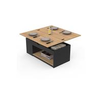 IDMarket Table basse ELEA relevable convertible en table à manger 100 cm bois noir façon hêtre