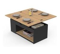 IDMarket Table basse ELEA relevable convertible en table à manger 100 cm bois noir façon hêtre