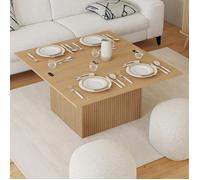 Table basse plateau relevable rectangulaire convertible en table à manger JULIETTE 100 cm effet lattes tasseau bois