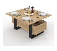IDMarket - Table Basse Plateau relevable rectangulaire Convertible en Table à Manger Phoenix 97,5 cm Bois et Noir