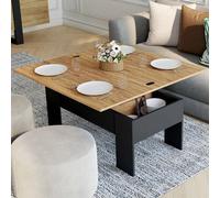 IDMarket - Table Basse Plateau relevable rectangulaire Tara Bois Noir et Imitation hêtre
