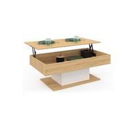 IDMarket – Table basse EDEN plateau relevable rectangulaire bois et blanc