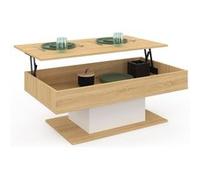 IDMarket – Table basse EDEN plateau relevable rectangulaire bois et blanc