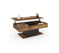IDMarket Table basse Eden plateau relevable rectangulaire bois foncé effet vieilli et noir