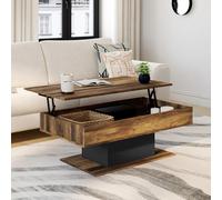 IDMarket - Table Basse Plateau relevable rectangulaire Eden Bois foncé Effet Vieilli et Noir