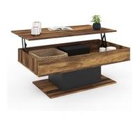 IDMarket Table basse Eden plateau relevable rectangulaire bois foncé effet vieilli et noir