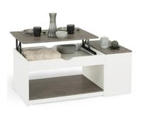 IDMarket - Table basse Elea - Plateau relevable avec coffre - Bois blanc et gris effet béton