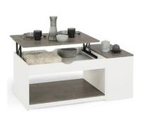 IDMarket - Table Basse Plateau relevable rectangulaire ELEA avec Coffre Bois Blanc et Effet béton