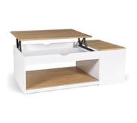 Table Basse Plateau Relevable Elea Avec Coffre Bois Blanc Et Façon Hêtre Blanc