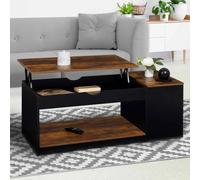 Table Basse Plateau Relevable Rectangulaire Elea Avec Coffre Bois Effet Vieilli Et Noir Noir