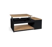 IDMarket - Table Basse Plateau relevable rectangulaire ELEA avec Coffre Bois Noir et façon hêtre