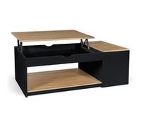 IDMarket - Table Basse Plateau relevable rectangulaire ELEA avec Coffre Bois Noir et façon hêtre