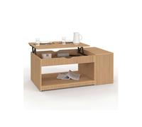 IDMarket – Table basse Juliette – Plateau relevable rectangulaire, coffre, lattes tasseau bois chêne