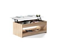IDMarket Table basse SOA plateau relevable, bois imitation hêtre, blanc