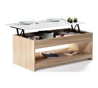 IDMarket Table basse SOA plateau relevable, bois imitation hêtre, blanc
