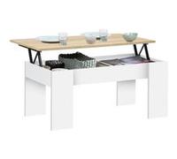IDMarket - Table Basse Plateau relevable rectangulaire Tara Bois Blanc et Imitation hêtre
