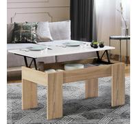 Table Basse Plateau Relevable Tara Bois Blanc Et Imitation Hêtre Blanc
