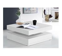 FORTE Table basse plateau pivotant, panneau de particules, blanc brillant, 78(93)x34,3x78 cm