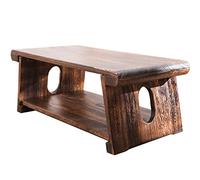 Table basse pliable avec étagère de rangement, table japonaise vintage pour salon, chambre à coucher - Table à thé zen pour baie vitrée - Couleur naturelle - 68 × 35 × 28 cm