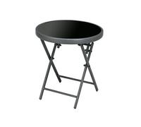 Table basse pliable d'appoint dia. 45 cm acier gris plateau verre trempé noir