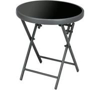 Outsunny Table Basse Pliante, Table d'appoint Pliante, Plateau en Verre trempé, Structure en Acier, Table de Jardin, Ronde de 45cm, pour Patio Balcon Jardin, Noir