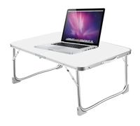 Table Basse Pliante Camping 60x40cm, Support Portable Aluminium Compact pour Camping-Car, Table Pique-Nique Légère et Résistante 1,4kg, Surface MDF pour Cuisine Extérieure et Voyages, Blanc