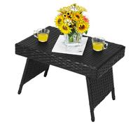 Table Basse Pliante de Jardin COSTWAY en Rotin PE Anti-UV, 60 x 40 x 40 CM Table d'Appoint Tressée pour Chambre Patio Piscine, Noir