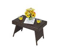 Table Basse Pliante en Rotin,60 x 40 x 40 CM, Table d'Appoint avec Coussinets de Pied Réglables, pour Jardin/Salon/Terrass