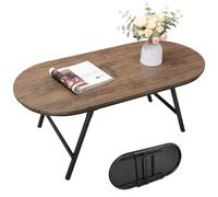 Table basse pliante pour petits espaces en bois et métal, table basse ovale sans assemblage, table basse pour salon, maison, bureau, marron clair
