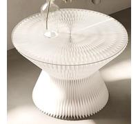 Table Basse Pliante Ronde en Verre, Gain De Place, Panneau en Verre Trempé, Idéale pour Le Salon, La Maison Ou Le Bureau, Facile À Ranger.(White)
