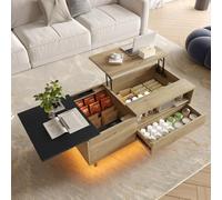 Table Basse Polyvalente Réglable En Hauteur Avec Boîte De Rangement Et Tiroirs, Meuble De Salon Moderne En Bois Et Métal, Bureau Transformable Avec Compartiments Ouverts Pour Appartements (Naturel)