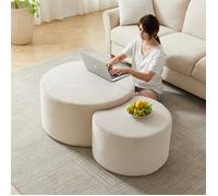 Table basse pouf ronde 2 pièces - Rembourrée en mousse design moderne - Sans assemblage pour salon