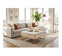 Table basse pouf velours beige 80x80 cm - CAPITONNE