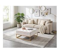 Table basse pouf velours écru 80x80 cm - CAPITONNE