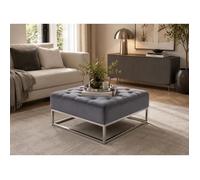 Table basse pouf velours gris 80x80 cm - CAPITONNE