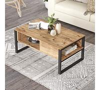 [en.casa] Table Basse pour Salon avec Espaces de Stockage Panneau de Particules Mélaminé Métal 45 x 100 x 60 cm Effet Chêne Rustique Noir