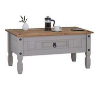 Table basse RAMON table d'appoint rectangulaire en pin massif gris et brun avec 1 tiroir, meuble de salon style mexicain en bois Gris/Naturel G