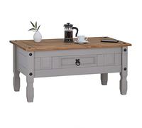 Table Basse Ramon Table d'appoint rectangulaire en pin Massif Gris et Brun avec 1 tiroir, Meuble de Salon Style Mexicain en Bois dim 95 x 45 x 50 cm