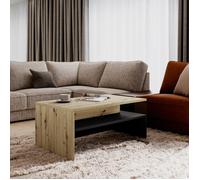 Table basse RAMOS - Design chêne et noir super mat - Plateau avec rangement intégré - 100x60 cm