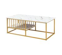Table basse Raukurg 120 x 60 x 42 cm effet marbre blanc or