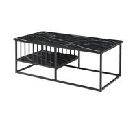 [en.casa] Table Basse de Salon avec Compartiment de Rangement Plateau Rectangulaire Table d'Appoint Design Intemporel MDF Acier Laqué 120 x 60 x 42 cm Effet Marbre Noir
