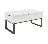 Table basse Rauli avec surface relevable et rabattable effet marbre blanc