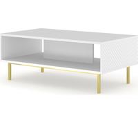 Table basse Ravenna C 90x60 cm Blanc brillant sur un cadre doré Décorations en MDF fraisé Table basse - Table avec étagère